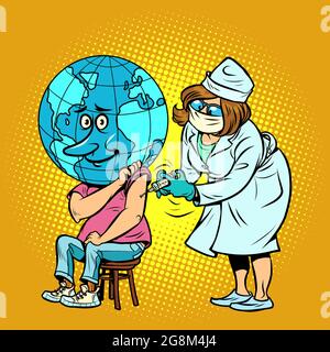 Le médecin vaccine la planète Terre. Santé humaine Illustration de Vecteur