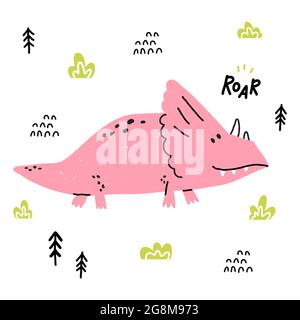 Tricératops Dino de style scandinave. Illustration de Vecteur