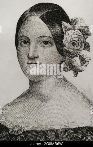María Cristina de Borbón dos Sicilias (1806-1878). Reine consort de l'Espagne entre 1829 et 1833 par son mariage avec le roi Ferdinand VII, dont elle était sa quatrième et dernière épouse. Régent du royaume entre 1833 et 1840. Portrait. Gravure par José Gómez. Détails. Panorama Español, Crónica Contemporánea. Madrid, 1842. Banque D'Images