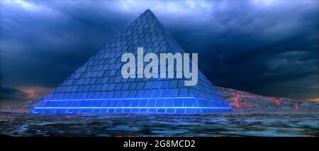 une pyramide mystitique luminante au néon (rendu 3d) Banque D'Images