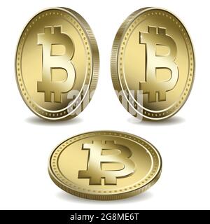 Illustration vectorielle de pièces en bitcoin d'or Illustration de Vecteur
