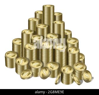 Illustration vectorielle de piles de dollars américains sous forme de pièces d'or Illustration de Vecteur