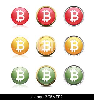 Illustration vectorielle de boutons en verre avec symboles de devise Bitcoin Illustration de Vecteur