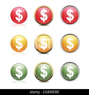 Illustration vectorielle de boutons en verre avec symboles de devise dollar Illustration de Vecteur