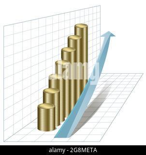 Illustration vectorielle générée par ordinateur du graphique avec des pièces représentant une croissance positive Illustration de Vecteur