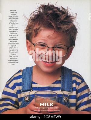 Publicité sur le lait pleine page de Life Magazine, années 1990, États-Unis Banque D'Images