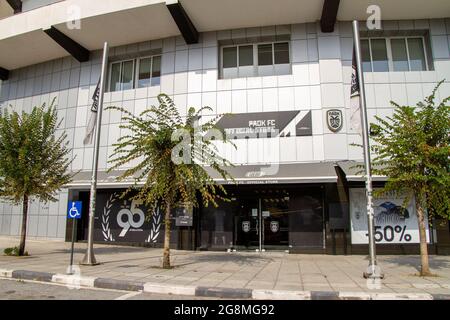 Thessalonique, Grèce, 15 juillet 2021. PAOK est un club de football grec fondé en 1926 et basé dans la ville de Thessalonique. Magasin officiel PAOK FC Banque D'Images