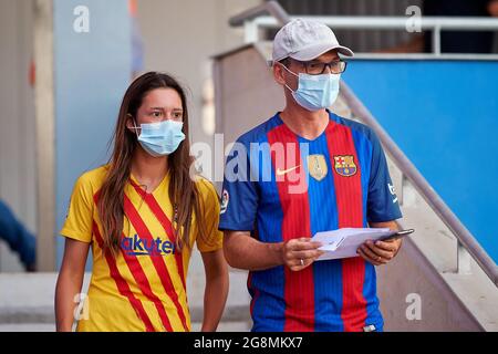 Sant Joan Despi, Espagne. 21 juillet 2021. Les supporters au stade avant le match amical de pré-saison entre le FC Barcelone et Gimnastic de Tarragona au stade Johan Cruyff à Sant Joan Despi, Espagne. Crédit : DAX Images/Alamy Live News Banque D'Images