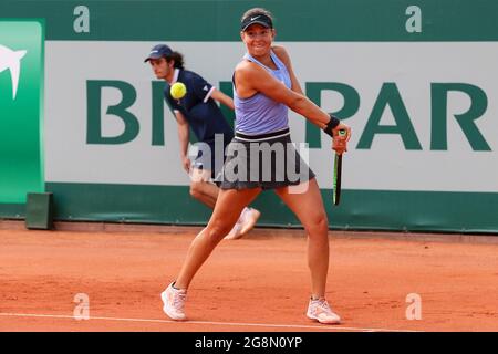 Gdansk, Pologne. 21 juillet 2021. Weronika Falkowska (POLOGNE) joue contre Tamara Korpatsch (ALLEMAGNE) lors du tournoi ouvert BNP Paribas Pologne (catégorie WTA 250) à Gdynia. (Note finale 7:5, 6:1 pour Korpatsch). Crédit : SOPA Images Limited/Alamy Live News Banque D'Images