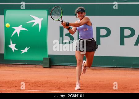 Gdansk, Pologne. 21 juillet 2021. Weronika Falkowska (POLOGNE) joue contre Tamara Korpatsch (ALLEMAGNE) lors du tournoi ouvert BNP Paribas Pologne (catégorie WTA 250) à Gdynia. (Note finale 7:5, 6:1 pour Korpatsch). Crédit : SOPA Images Limited/Alamy Live News Banque D'Images