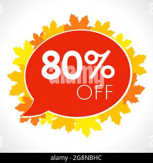 Soldes d'automne cadre en feuilles dorées créatives. Affiche publicitaire saisonnière, couleur rouge, jusqu'à 80 % de rabais sur la bannière marketing d'entreprise. Tempête publicitaire saisonnière d'automne Illustration de Vecteur