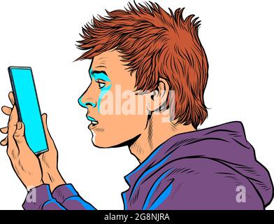 un adolescent et un smartphone. internet et applications Illustration de Vecteur