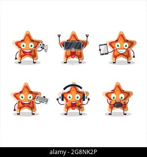 Le personnage de dessin animé d'icône d'étoile joue à des jeux avec diverses émoticônes mignons. Illustration vectorielle Illustration de Vecteur