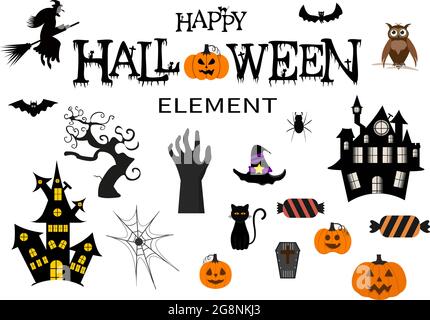 Halloween Night Party Background Silhouette Landing page Illustration avec Witch, Haunted House, Pumpkins, Bats et autre. Pour Ajouter votre style de conception Illustration de Vecteur