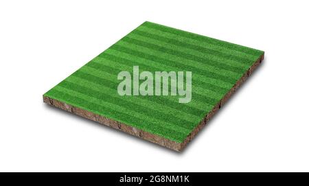 Rendu 3D. Terrain de football à gazon rayé, terrain de football à gazon vert, isolé sur fond blanc. Banque D'Images