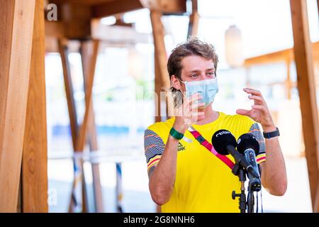 Le skateboarder Axel Cruysberghs photographié lors d'une conférence de presse au village olympique avant les « Jeux Olympiques de Tokyo 2020 » à Tokyo, Japon, le jeu Banque D'Images