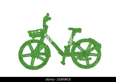 Vélo vert à base d'herbe isolée sur fond blanc avec chemin de coupure. Concept d'écologie. Banque D'Images