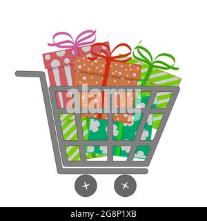Panier avec boîtes cadeaux. Illustration vectorielle. Illustration de Vecteur