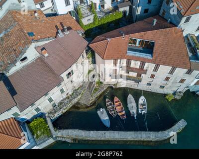 Vue aérienne, Borgo Antico, vieux village, Nesso, Lac de Côme, Lombardie, Italie, Europe Banque D'Images