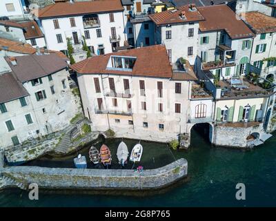 Vue aérienne, Borgo Antico, vieux village, Nesso, Lac de Côme, Lombardie, Italie, Europe Banque D'Images