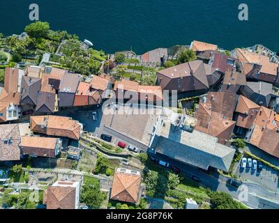 Vue aérienne, Borgo Antico, vieux village, Nesso, Lac de Côme, Lombardie, Italie, Europe Banque D'Images