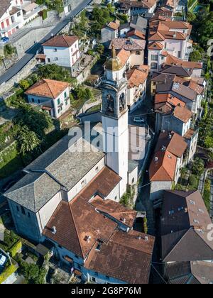 Vue aérienne, Borgo Antico, vieux village, Nesso, Lac de Côme, Lombardie, Italie, Europe Banque D'Images