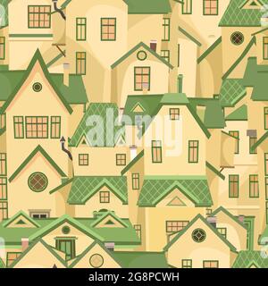 La ville est petite. Rue. Illustration sans couture avec des maisons de village ou de ville de dessin animé. Jour. Belle résidence privée confortable dans un style traditionnel Illustration de Vecteur