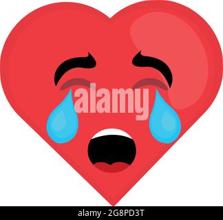 Vecteur émoticône illustration d'un personnage de dessin animé en forme de coeur, avec une expression triste, pleurs et larmes dans ses yeux Illustration de Vecteur