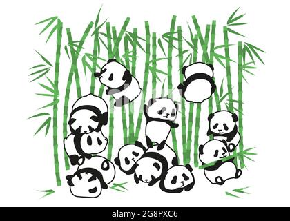 Arrière-plan avec des pandas amusants et du bambou. Pour les papiers peints pour enfants, couvertures. Illustration de Vecteur