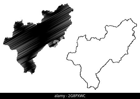 District de Siegen-Wittgenstein (République fédérale d'Allemagne, État de Rhénanie-du-Nord-Westphalie, région de NRW, Arnsberg) carte illustration vectorielle, scribble sk Illustration de Vecteur