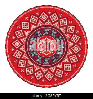 Élément de conception circulaire vectoriel avec symboles de broderie russe traditionnels Illustration de Vecteur