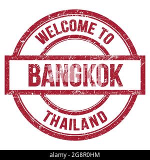 BIENVENUE À BANGKOK - THAÏLANDE, mots écrits sur timbre simple rond rouge Banque D'Images