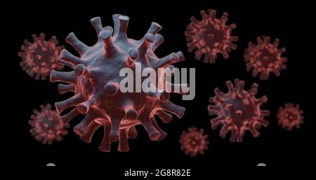 rendu 3d de virus volant dans l'air. Banque D'Images