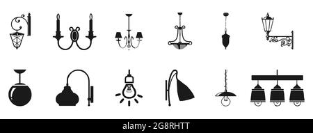 Lampes de suspension noir et blanc à motif d'icônes plates Illustration de Vecteur