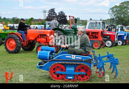 Ransomes d'Ipswich MG petit tracteur à chenilles avec cultivateur à l'arrière. Utilisé dans les petites exploitations et les établissements horticoles. Devant une ligne de v Banque D'Images