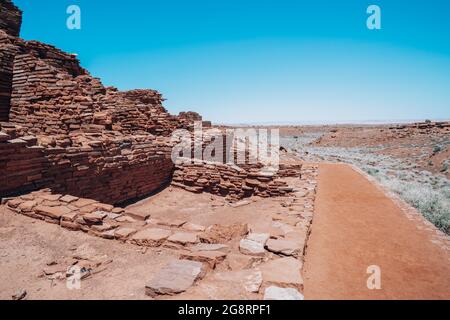 Ruines indiennes anciennes au monument national de Wupatki en Arizona - le plus grand pueblo indépendant Banque D'Images