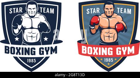 Boxeur en position de combat - logo vintage de boxe gym Illustration de Vecteur