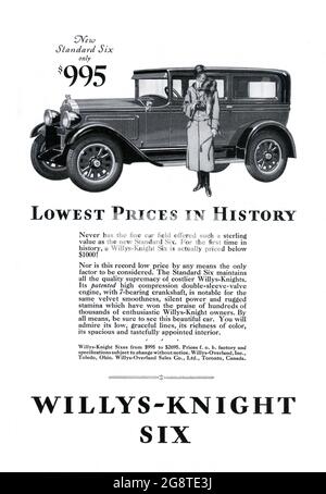 Publicité pour voiture Willys-Knight 1928 Banque D'Images