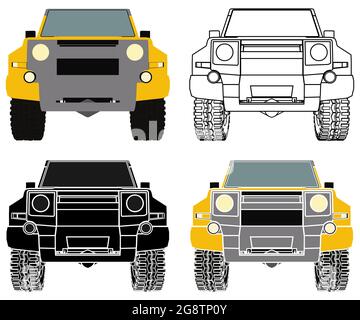 Voiture tout-terrain très populaire 4x4 en vue panoramique Illustration de Vecteur