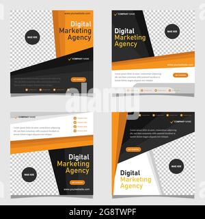 Modèle de publication sur les médias sociaux de l'agence de marketing numérique. Vecteur de promotion modifiable avec collage de photos Illustration de Vecteur