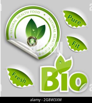 Jeu d'étiquettes et d'éléments biologiques Vector Organic Food, Eco, Bio Illustration de Vecteur