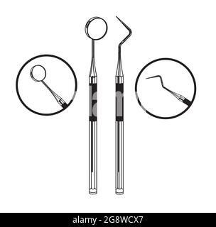 Outils dentaires - miroir buccal et sonde de faucille - Illustration en stock comme fichier EPS 10 Illustration de Vecteur