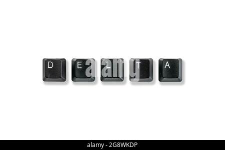 Clavier d'ordinateur orthographe Delta, isolé sur fond blanc Banque D'Images