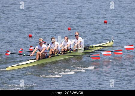 Tokyo, Japon. 23 juillet 2021. Team Norway participe à la compétition masculin's Quadruple Sculls Heat of the raming event of the Tokyo Olympic Games 2020 à la Sea Forest Waterway à Tokyo, Japon, le 23 juillet 2021. Credit: Zheng Huansong/Xinhua/Alay Live News Banque D'Images