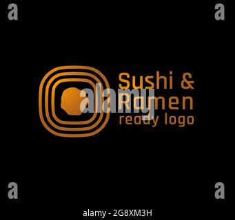 Prêt sushi et ramen bar logo doré sur fond noir Illustration de Vecteur