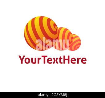 Trois boules oranges avec ruban enroulé sur chacune d'elles. Spirales sphériques. Logo prêt Illustration de Vecteur