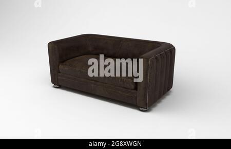 Rendu 3D d'un canapé marron isolé sur fond blanc Banque D'Images