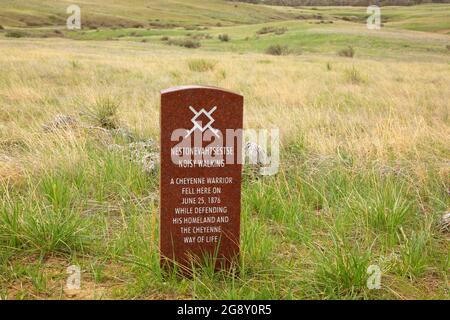 Pierre tombale guerrier indien, marqueur Little Bighorn Battlefield National Monument, Montana Banque D'Images