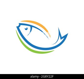 Symbole de logo linéaire en forme de poisson coloré Illustration de Vecteur