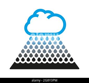 Pluie acide. Nuage stylisé bleu avec pluie noire bleue sale Illustration de Vecteur